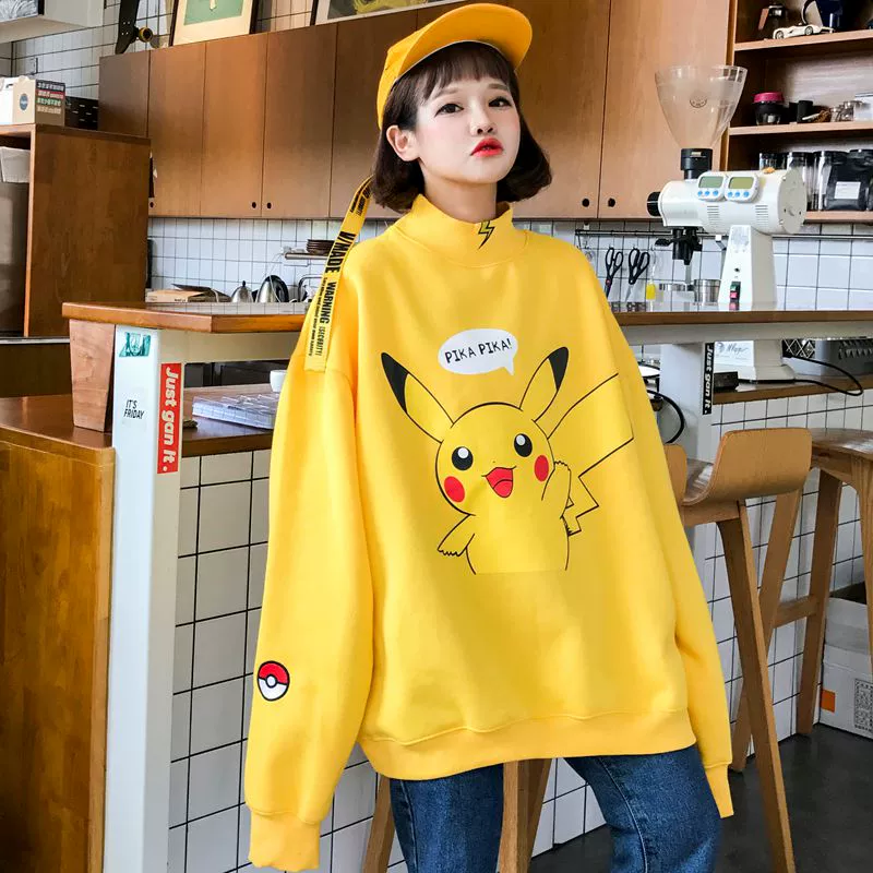 Mùa thu và mùa đông Hàn Quốc ulzzang Harajuku bf gió phim hoạt hình Pikachu dày người yêu thích áo len nam và nữ sinh viên áo khoác