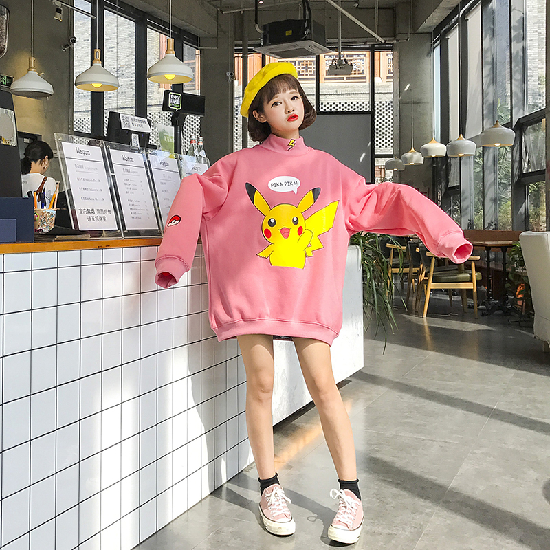 Mùa thu và mùa đông Hàn Quốc ulzzang Harajuku bf gió phim hoạt hình Pikachu dày người yêu thích áo len nam và nữ sinh viên áo khoác áo hoodie xám