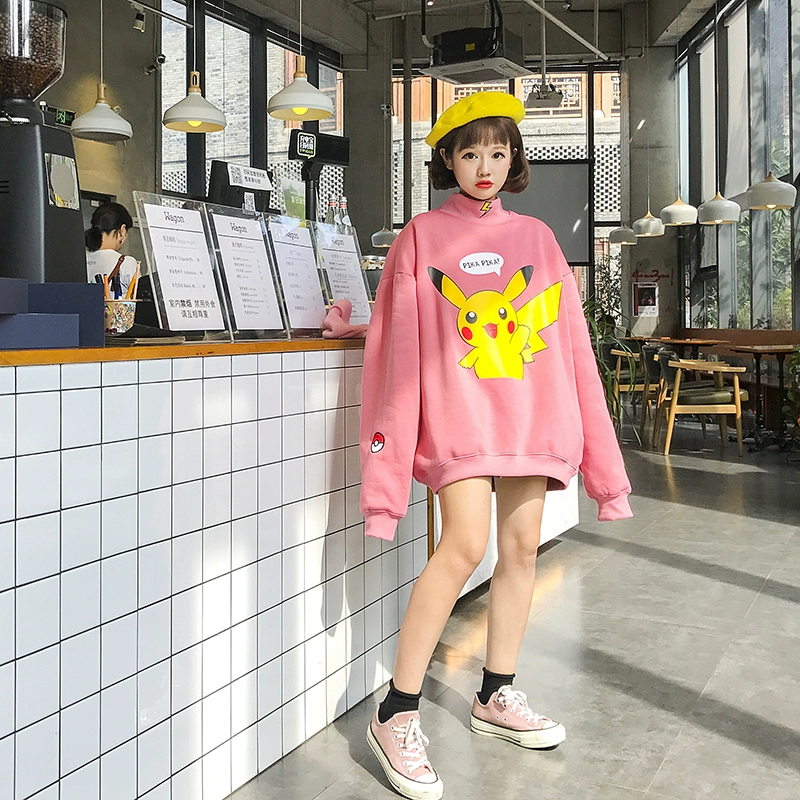 Mùa thu và mùa đông Hàn Quốc ulzzang Harajuku bf gió phim hoạt hình Pikachu dày người yêu thích áo len nam và nữ sinh viên áo khoác áo len dài tay