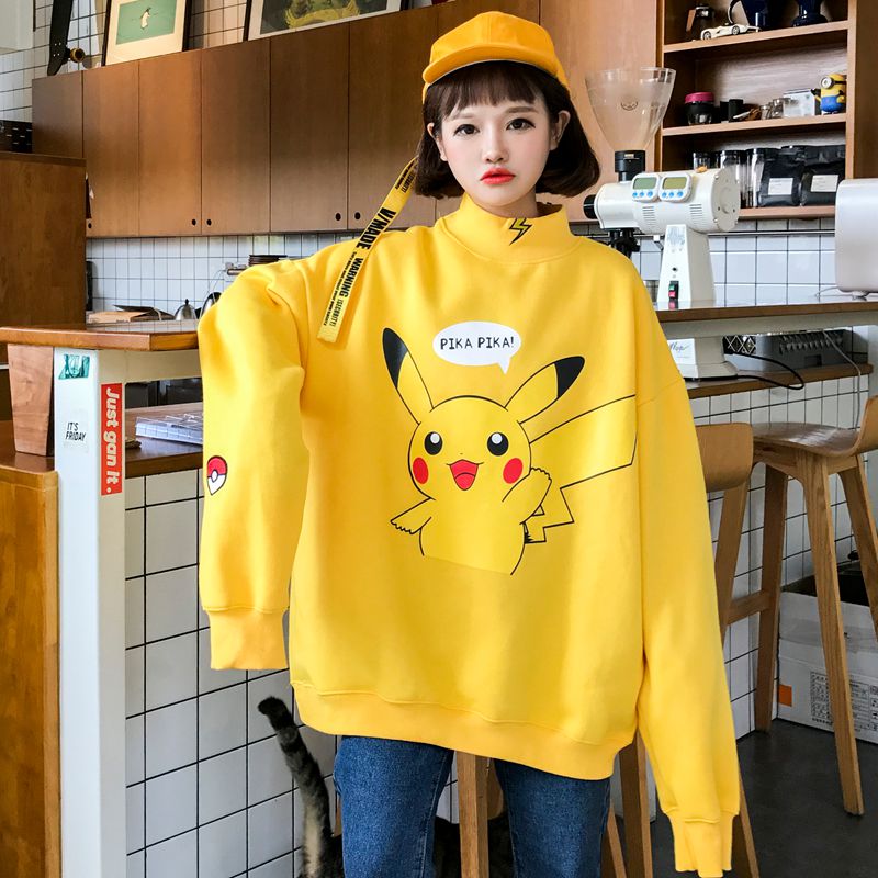 Mùa thu và mùa đông Hàn Quốc ulzzang Harajuku bf gió phim hoạt hình Pikachu dày người yêu thích áo len nam và nữ sinh viên áo khoác áo hoodie xám