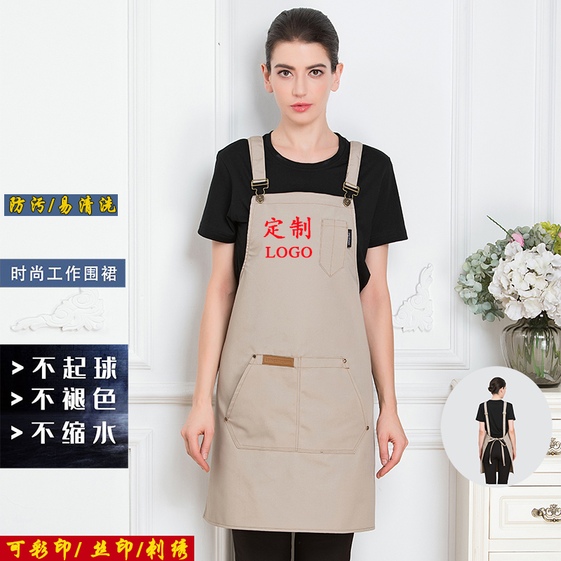 2021 new canvas denim apron custom logo printing coffee milk tea shop studio work clothes men and women catering