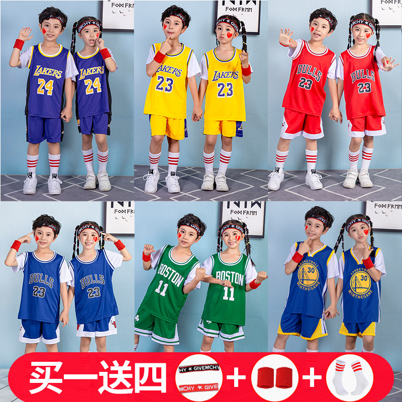 Short sleeve fake two pieces children's basketball suit boy summer jersey summer quick dry girls baby sports custom