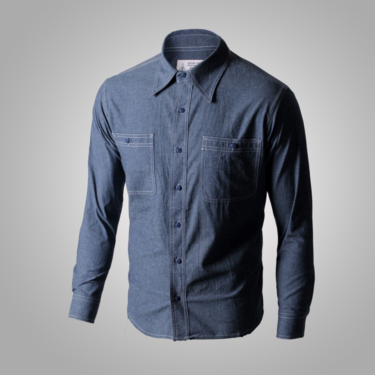 U.S. Navy World War Ii Replica Vintage Denim Blue Youth Fabric Usn All-Cotton Men's Long-Sleeve Shirt