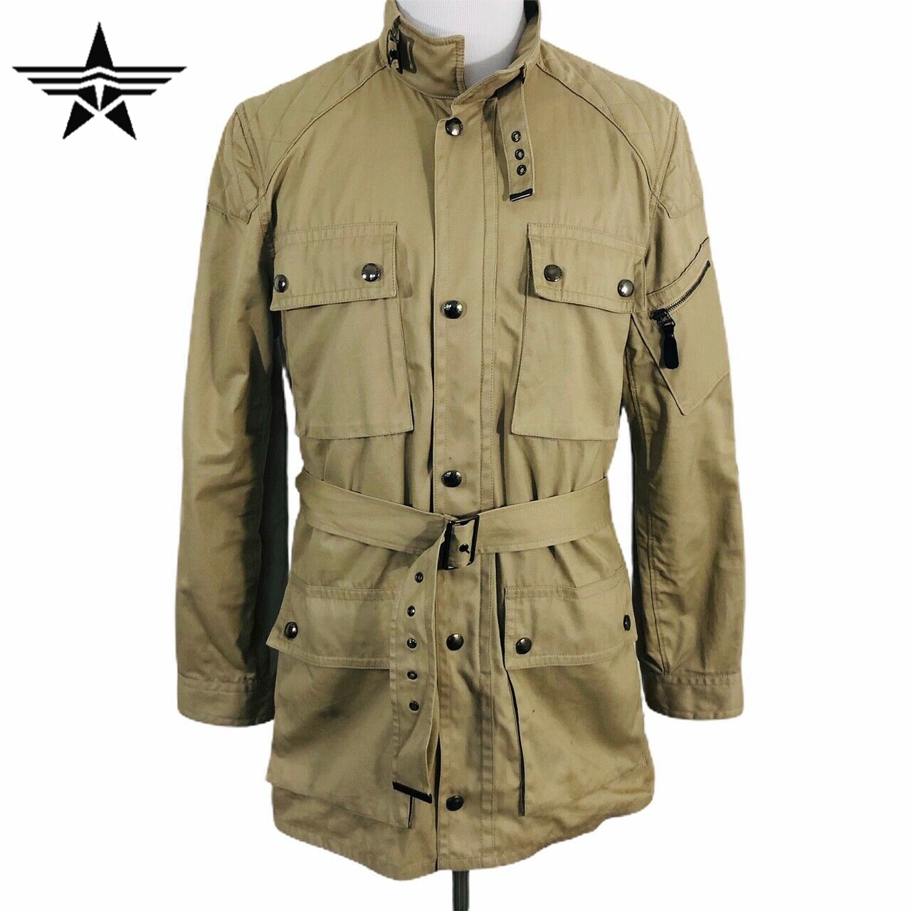 Hunter jacket men's jacket khaki waist - tucked jacket with four pockets standing collar