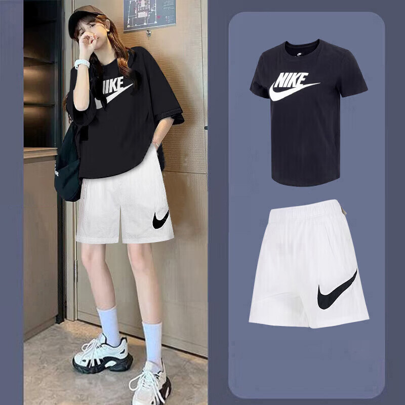 Nike Nike Sports Suit Women's Summer New Breathable Round Neck Short-Sleeved T-Shirt Running Loose Casual Pants Shorts