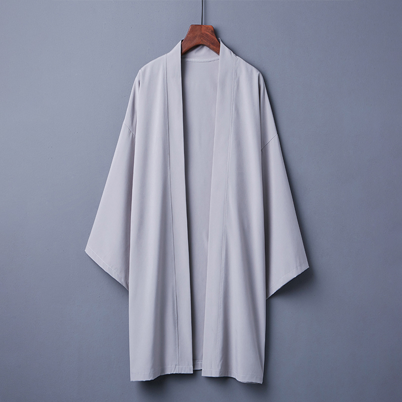 Spring and Summer Japanese Style Mid-Length Solid Color Ukiyo-E Versatile Haori Kimono Cardigan with Three-Quarter Sleeves Sun Protection Clothing