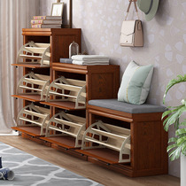 Dump shoe cabinet Household door American ultra-thin large capacity with shoe stool Solid wood entrance cabinet storage and ventilation