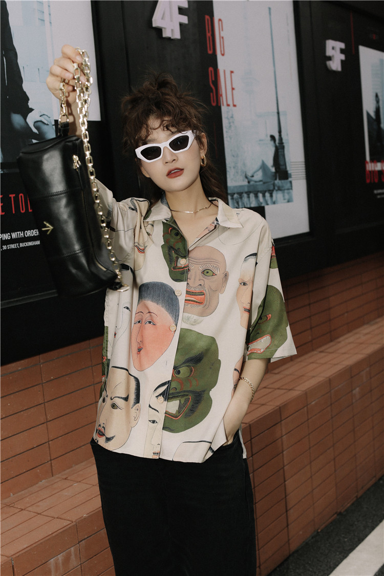 CHEERART Japanese Streetwear Ukiyoe Print Summer Blouse Women 2020 