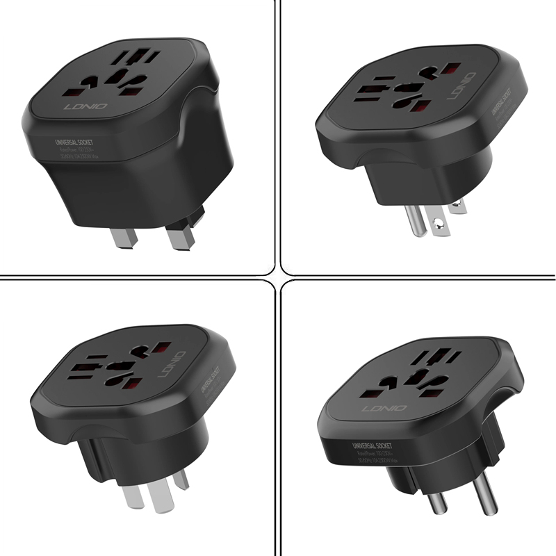 6-in-1 Universal Socket Adapter with Uk, Eu, Au, and Chinese (Cn) Standards, Triangular, Angled, and Flat Pins, Ac Power 110-220V Wide Voltage Travel Adapter, Multi-Purpose Three-Prong Plug