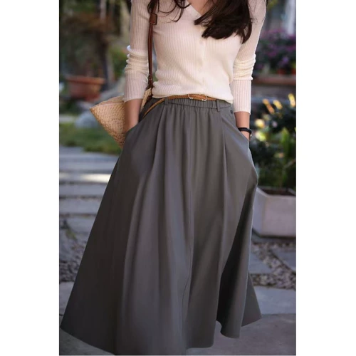 Осенняя длинная юбка, в западном стиле, по фигуре, яркий броский стиль, А-силуэт