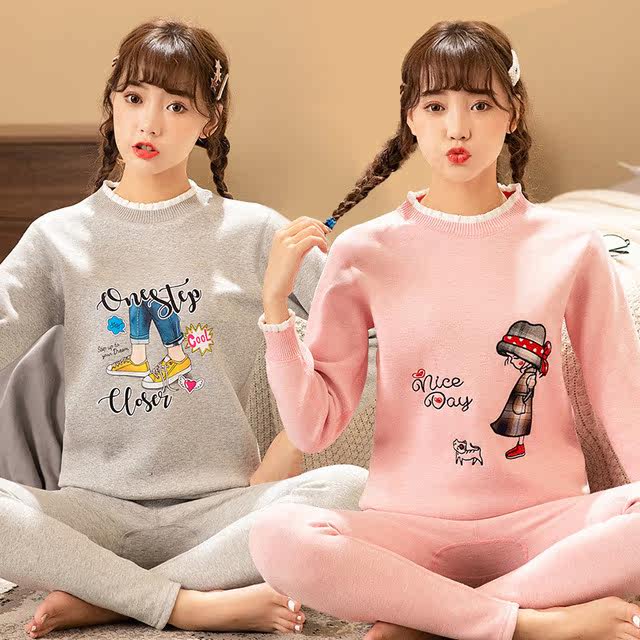 Winter plus velvet heating clothing teen girls cotton sweater autumn clothes sanitary pants home clothes pajamas junior high school student suits