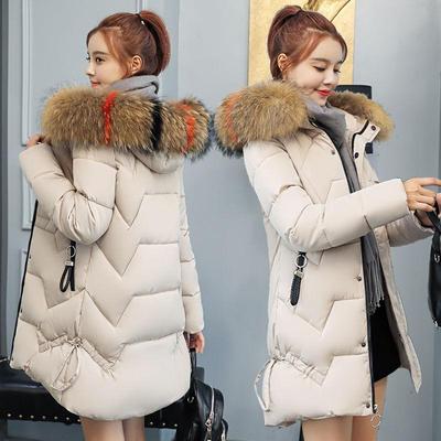 女韩版中长大毛领羽绒棉服