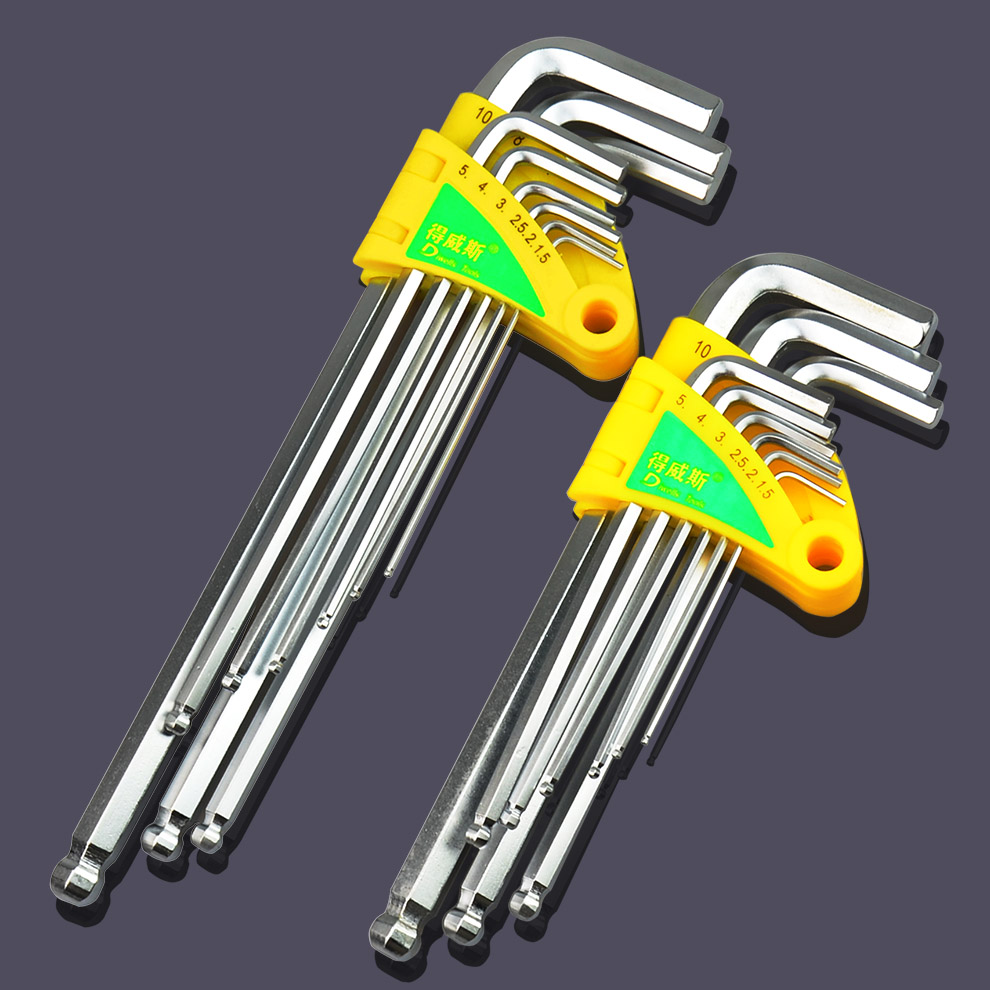 Deweisi chrome vanadium steel hexagon wrench set L-type flat head ball head hexagon wrench extended hardware tools