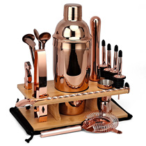 New intonizer suit Bamboo Wood Frame Base Cocktails Wine Jug Bar Tool Rose Gold Gun Black 17 pieces