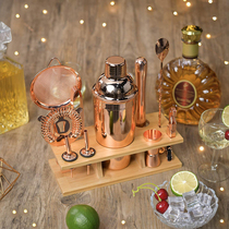 Rose Gold Intonator Suit 11 pieces of kit Japanese style Stainless Steel Snowk Cups Professional Cocktails with wood frame