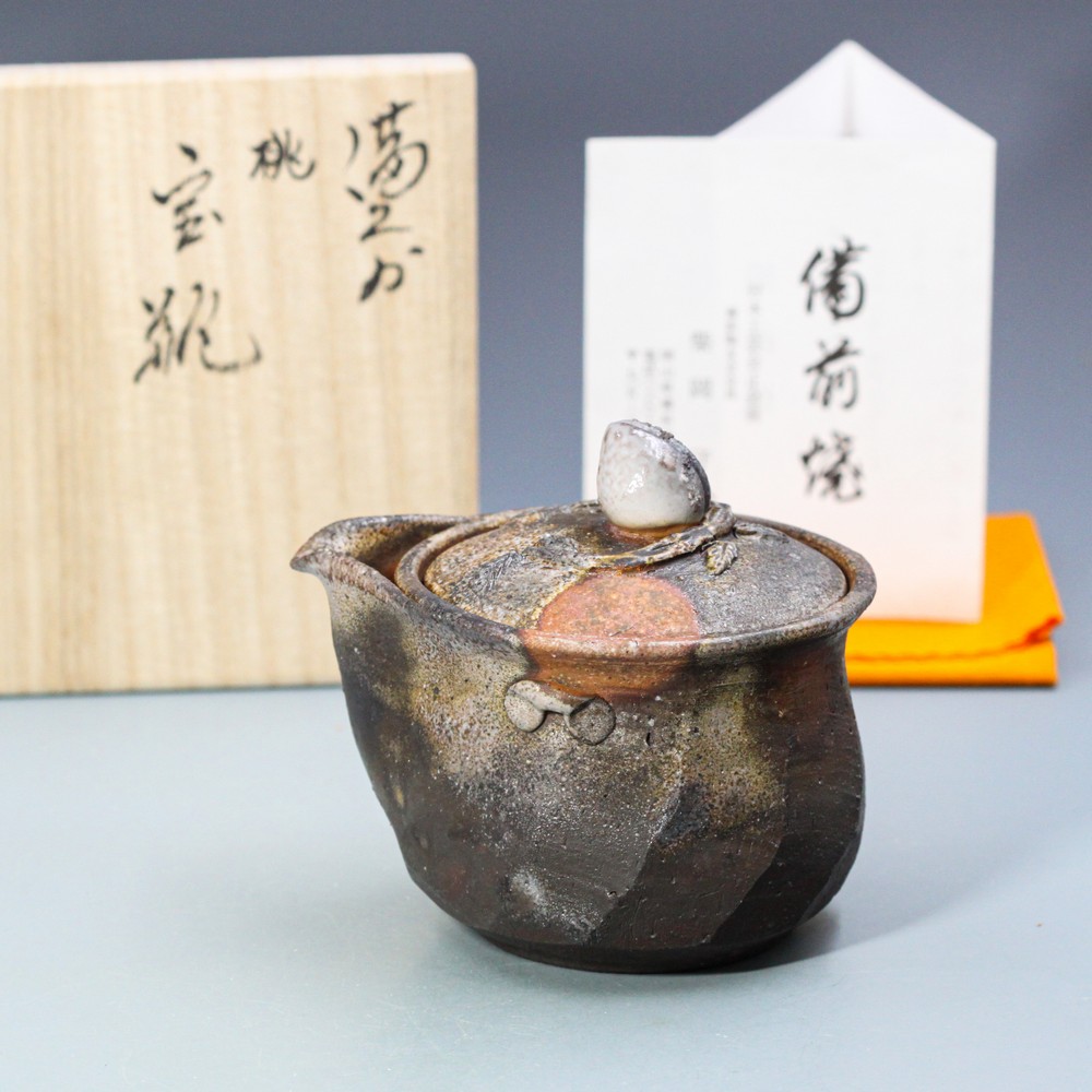 备前烧陶艺家柴冈守作新款桃摘白色窑变鎬削宝瓶泡茶好用215ml-淘宝