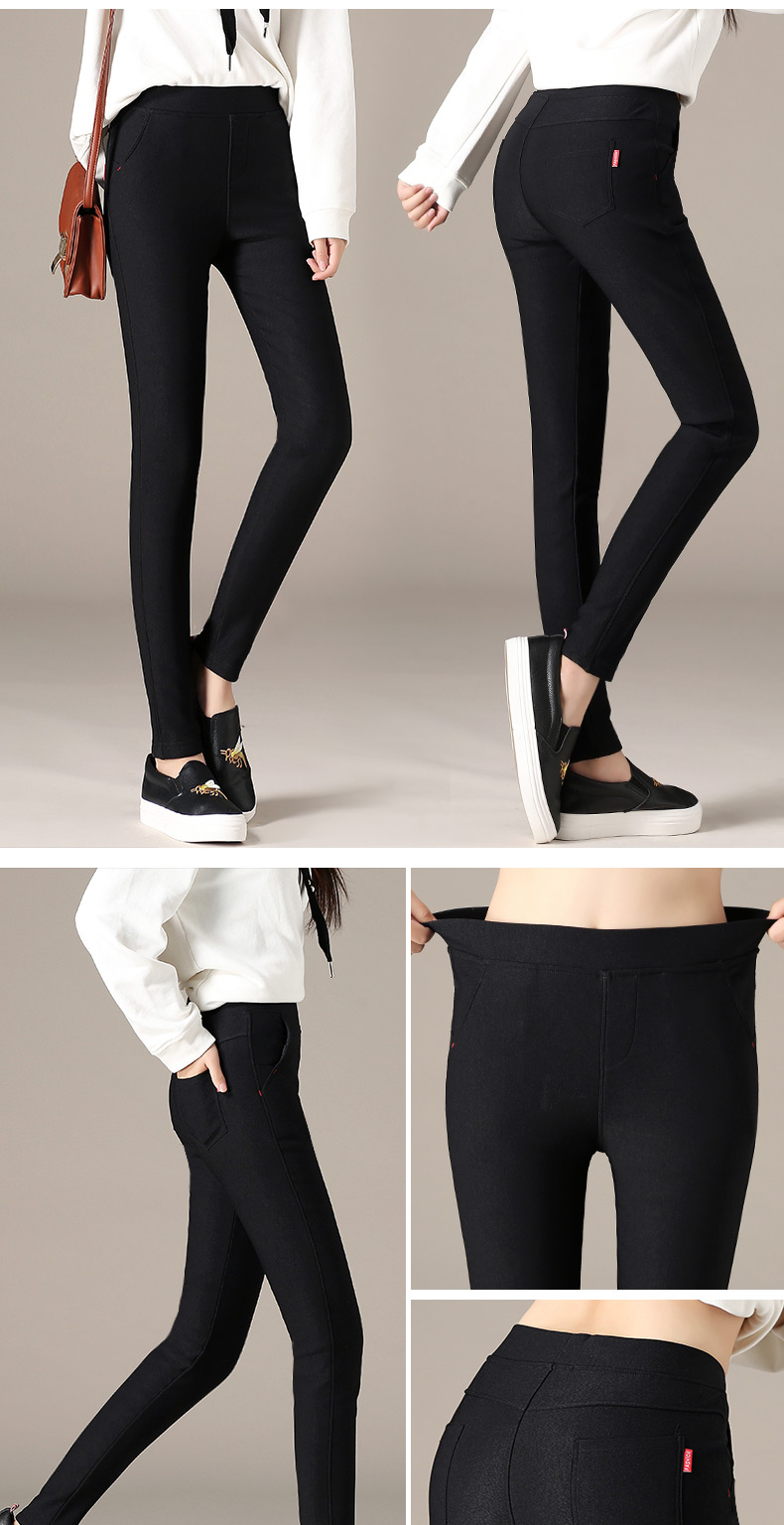 Quần denim giả cộng với quần legging nhung mặc mùa thu và mùa đông dày 200 pounds chất béo chân bút chì cộng với phân bón XL quần áo cho người gầy nữ