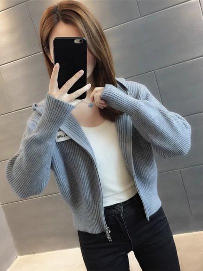 Spring and Autumn Short Knitted Cardigan for Women, 2025 New Fashion European Sweater Jacket, Petite Zipper Top