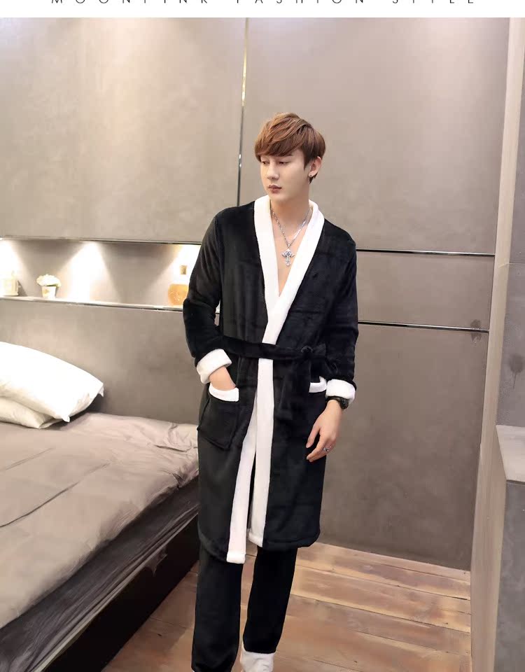 Maomao vài bộ đồ ngủ nữ mùa đông san hô lông cừu ba mảnh nam mùa thu kích thước lớn dày áo choàng gợi cảm cộng với dịch vụ nhà dài kiểu đồ bộ may vải thun bông