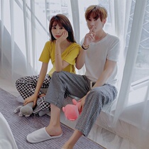 Special price Japanese pajamas women summer couple pure cotton home clothes men 2022 new plaid pants suit can be worn outside