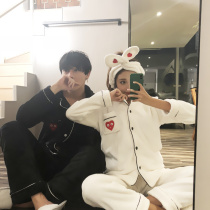  Couple coral velvet pajamas womens autumn and winter simple mens flannel plus velvet thickened net red ins wind home service suit