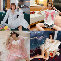 MOONPINK clearance sale pajamas womens summer pure cotton modal ice silk cute home service suit spring and autumn