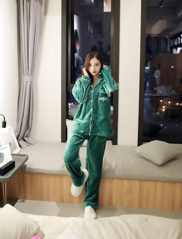 Flannel những người yêu thích đồ ngủ dày nam và nữ mùa thu và mùa đông chic net màu đỏ cộng với áo len nhung nhà dịch vụ phù hợp giải phóng mặt bằng đặc biệt shop đồ lót