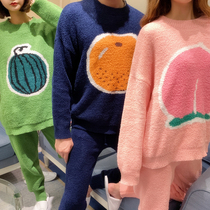 Cute fruit coral velvet pajamas women autumn and winter plus velvet thickened soft Japanese ins style home clothing set Winter