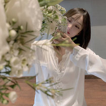  White princess pajamas female sense ice silk long-sleeved lace ins net red home service suit autumn and winter Korean version of the fresh