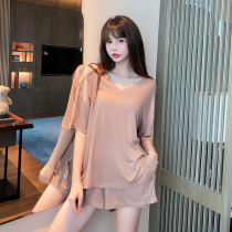 Sexy sling pajamas womens summer ins wind thin section modal with chest pad three-piece set high-end home service spring and autumn