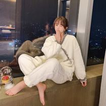 Japanese kimono style coral fleece pajamas female winter ins net red fresh and lovely flannel home service suit autumn and winter