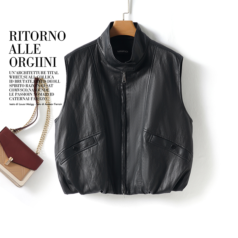 Haining Genuine Leather Vest for Women, Sheepskin Vest, 2025 New Style, Loose Leather Jacket, Sleeveless Waistcoat, Biker Vest Jacket