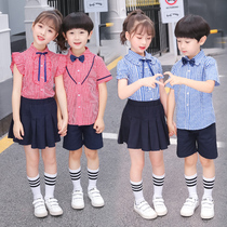 Primary school uniform childrens performance dress plaid short-sleeved shirt set kindergarten Garden uniform summer class uniform chorus suit