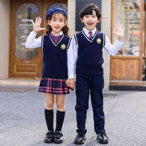 Childrens knitting horse-coated three pieces of sweater vest for boys and girls in school clothing for nursery garden