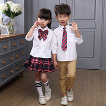 Childrens school uniform set primary school class uniform spring and autumn clothing British College long sleeve shirt plaid skirt kindergarten Garden uniform