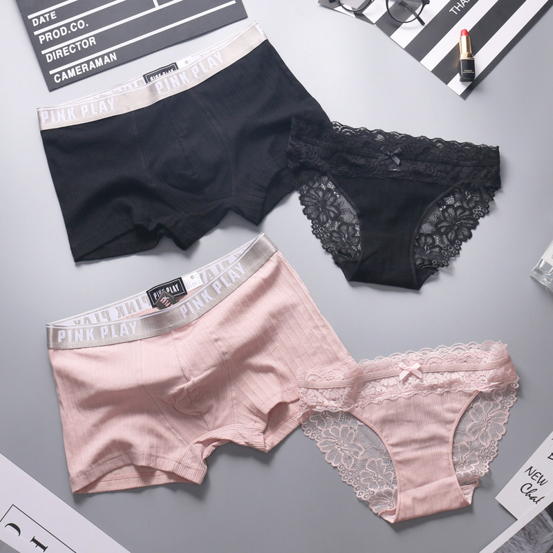 2 Dress Lovers Briefs Pure Cotton Cute Sexy Seductive Lingerie Men And Women Double Fire Spice Lace Suit