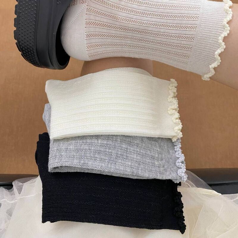 Korean Style Women's Socks ins Fashionable Solid Color Hollow Mesh Mid-Calf Socks Spring and Summer Thin Simple Lace Socks Korean Style Women's Socks ins Fashionable Solid Color Hollow Mesh Mid-Calf Socks Spring and Summer Thin Simple Lace Socks