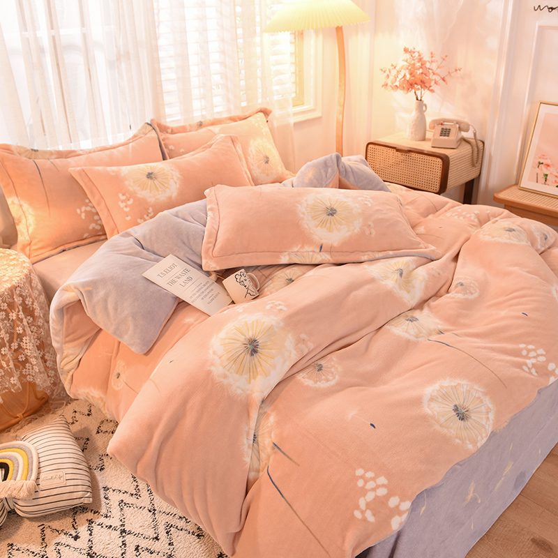 Iceland Zhen Lint Winter crystal velvet four-piece set double-sided velvet Coral velvet duvet cover Milk velvet Milk velvet double-sided