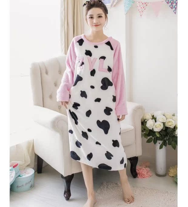 Đồ ngủ nữ flannel cộng với nhung dày lông cừu san hô mùa thu và mùa đông dịch vụ tại nhà phiên bản dễ thương của Hàn Quốc của phụ nữ váy ngủ một mảnh vay mac nha dep