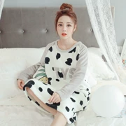 Đồ ngủ nữ flannel cộng với nhung dày lông cừu san hô mùa thu và mùa đông dịch vụ tại nhà phiên bản dễ thương của Hàn Quốc của phụ nữ váy ngủ một mảnh