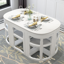 Small apartment space dining table solid wood marble rock board dining table Net red invisible table six chairs oval table