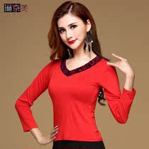 Wuyi Qiao square dance top short sleeve 2018 new modern dance clothing national standard dance ballroom dance dance clothes