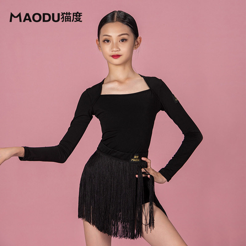 Cat Degrees Latin Dance Practice Women Children's Autumn/Winter Dance Competition Clothing Blouses Long Sleeve Professional Performance Two Style Clothes