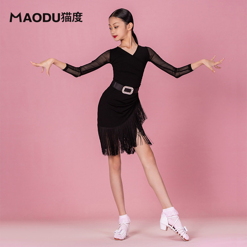 Cat-degree Latin dance performance dress Daughter child flow Su Competition Conserve early childhood autumn/winter professional Latin dance dress rehearsability