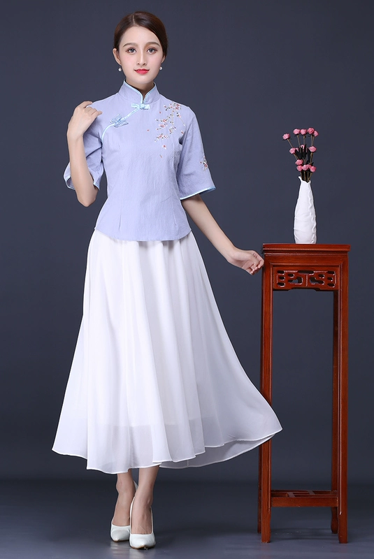 Cha mẹ và con trang phục Tang phù hợp với phong cách Trung Quốc mother-in-law Hanfu 2018 mới nữ của phụ nữ Cộng Hòa của Trung Quốc gió trang phục cho thấy hiệu suất quần áo áo form rộng mẹ và bé trai