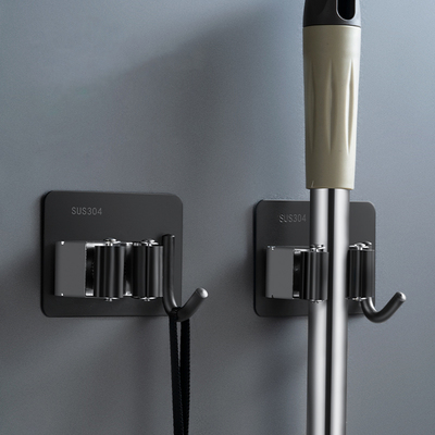 304不锈钢升级款拖把挂钩免打孔安装拖布夹