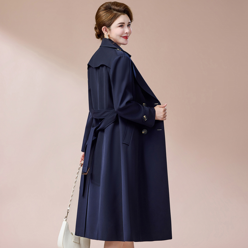 High-End Mid-Length Trench Coat for Women, New Style, Elegant Double-Breasted, Loose Fit, Slimming, Stylish Lapel, Spring and Autumn Coat