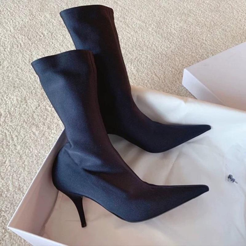 Pointed-Toe High-Heeled Elastic Sock Boots for Women, 2026 Autumn and Winter New Style, Sexy Parisian Style Stiletto Short Boots, Slim Boots Pointed-Toe High-Heeled Elastic Sock Boots for Women, 2026 Autumn and Winter New Style, Sexy Parisian Style Stiletto Short Boots, Slim Boots