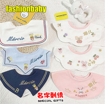 Customized name Korean style infant bibs super cute baby embroidered bibs saliva towels for boys and girls saliva pockets waterproof