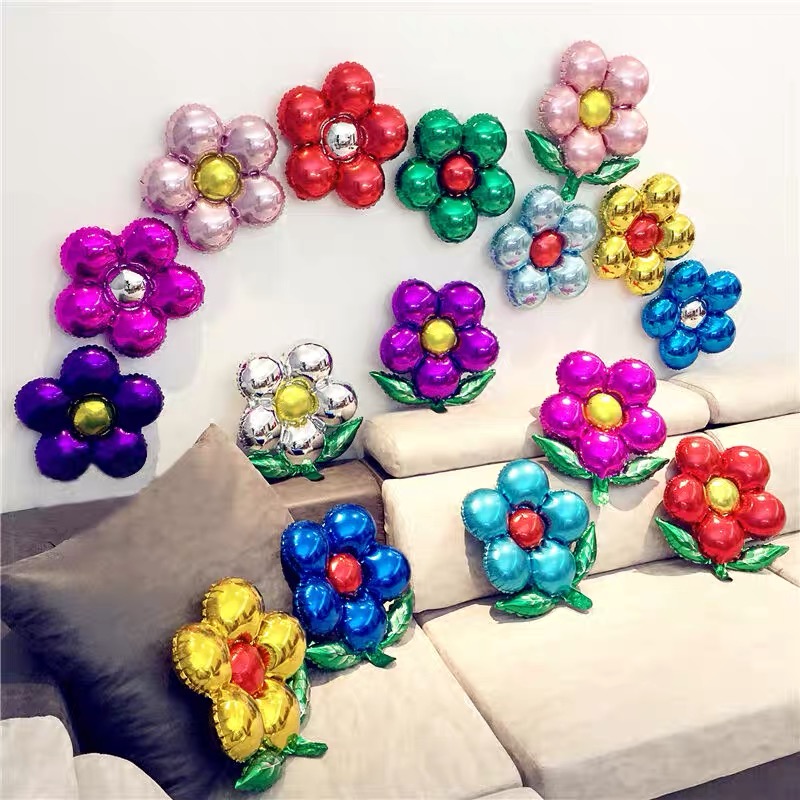 Round Five Petal Flower Balloons Wedding Wedding Celebration Children's Birthday 100 Days Centenolar Decoration Placement 5 Leafs Aluminum Film Balloons